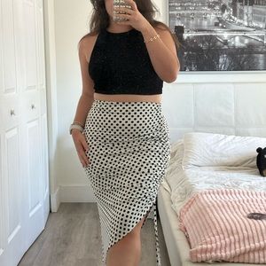 Express Polka Dot Asymmetrical Midi Skirt Black & White Size Small